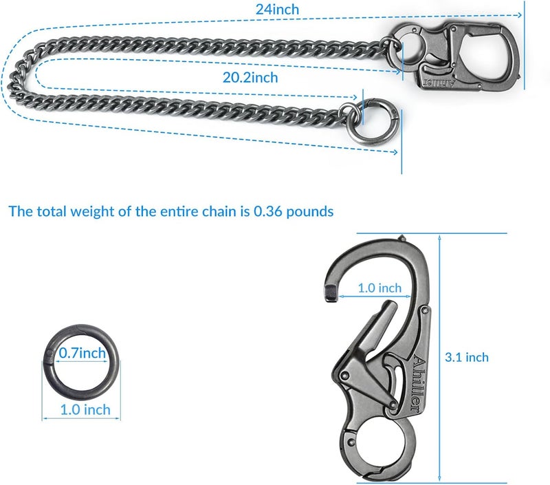 Ahiller Wallet Chain for Men, Lockable Carabiner with Tungsten Steel Taper, Heavy Duty Chain for Key Pocket Belt - Image 2